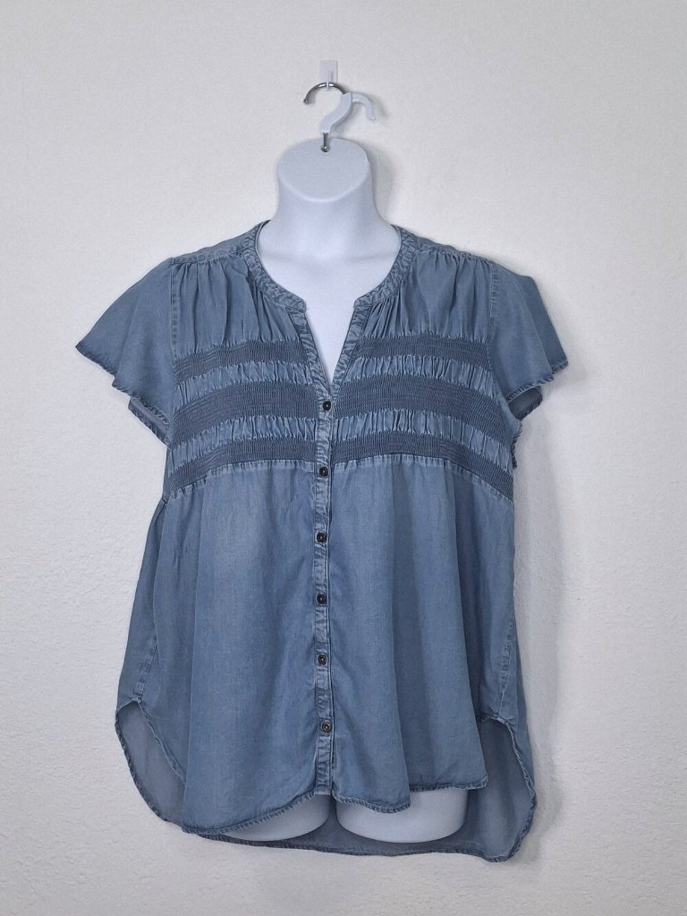 Knox Rose Blouse Smocked Sz XXL 100% Lyocell Coastal Boho Western Cottagecore